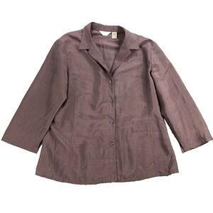 J. Jill 100% Silk Blouse Women's Size 10 Lavender V-Neck Button-Up 3/4 Sleeve